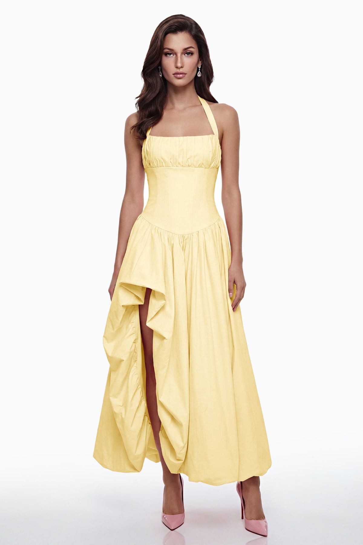Caiya Yellow Sleeveless Maxi Dress with Slit