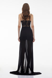 Callirhoe Black Sheer Lace Corset Maxi Dress