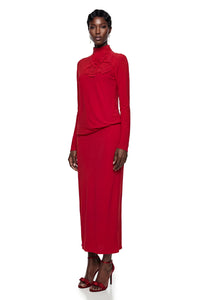 Caroline Red Maxi Dress with 3D Petals