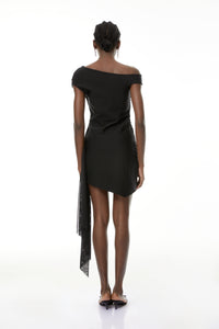 Cecil Black Rhinestone Floral Ruched Mini Dress