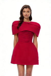 Celía Red Cape Design Flared Mini Dress