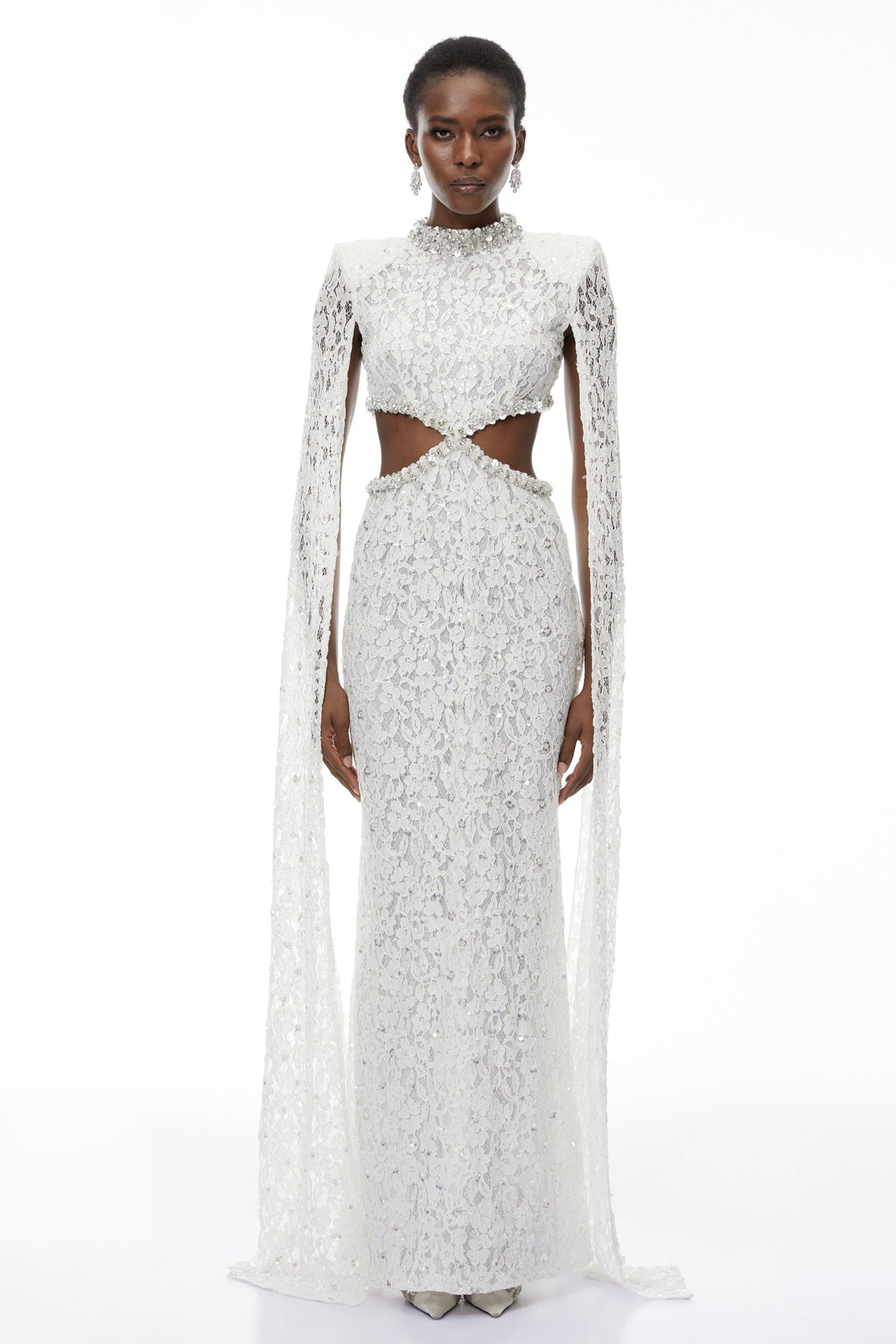 Chakame White Embellished Lace Maxi Dress