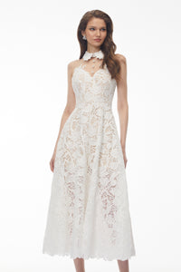 Chakame White Floral Lace Midi Dress