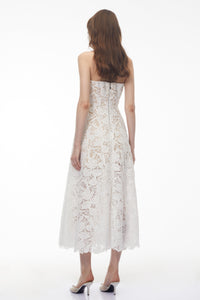 Chakame White Floral Lace Midi Dress