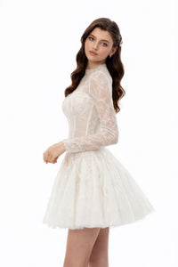 Mirabella White Sequined Flroal Lace Mini Dress