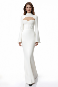 Ingvild White High Neck Backless Maxi Dress
