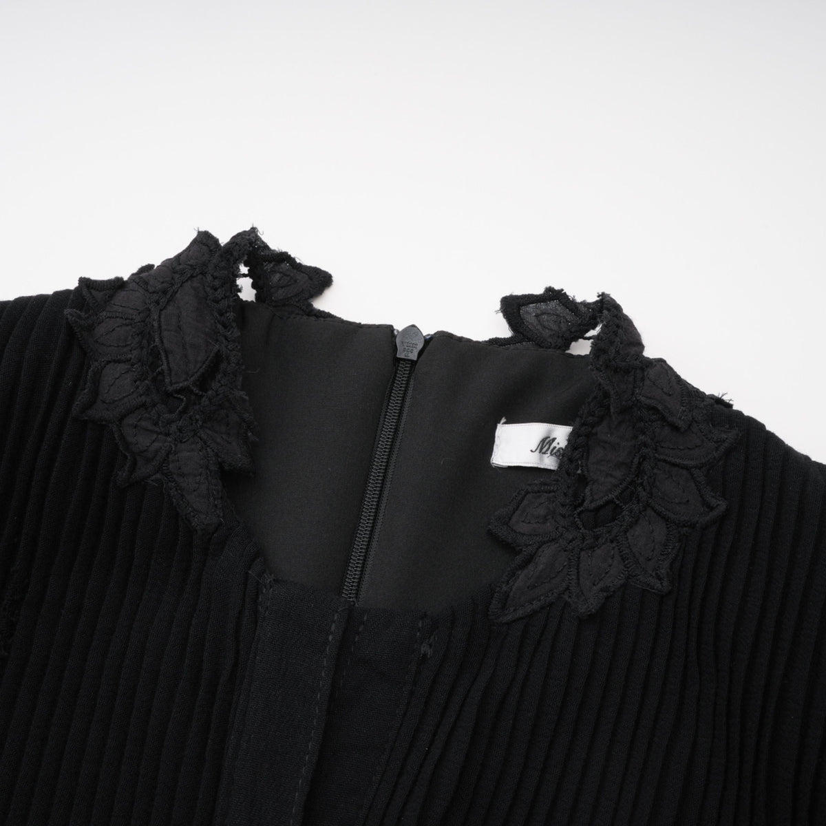 Chiara Black Lace Panel Pleated Midi Dress