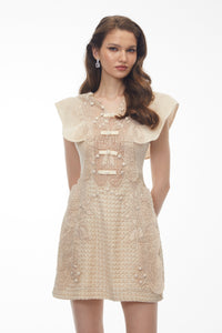 Cire White Embellished Mini Dress with Cap Sleeves