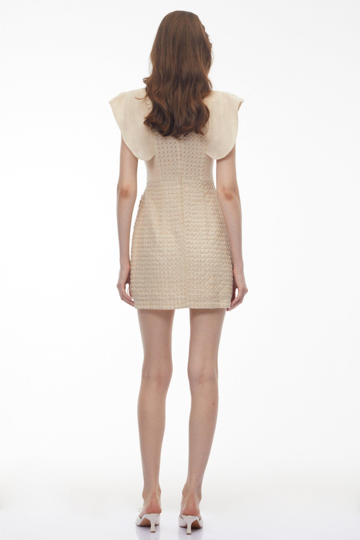 Cire White Embellished Mini Dress with Cap Sleeves