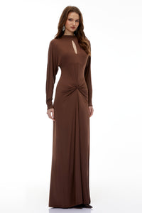 Clara Chocolate Brown Keyhole Twist Front Maxi Dress