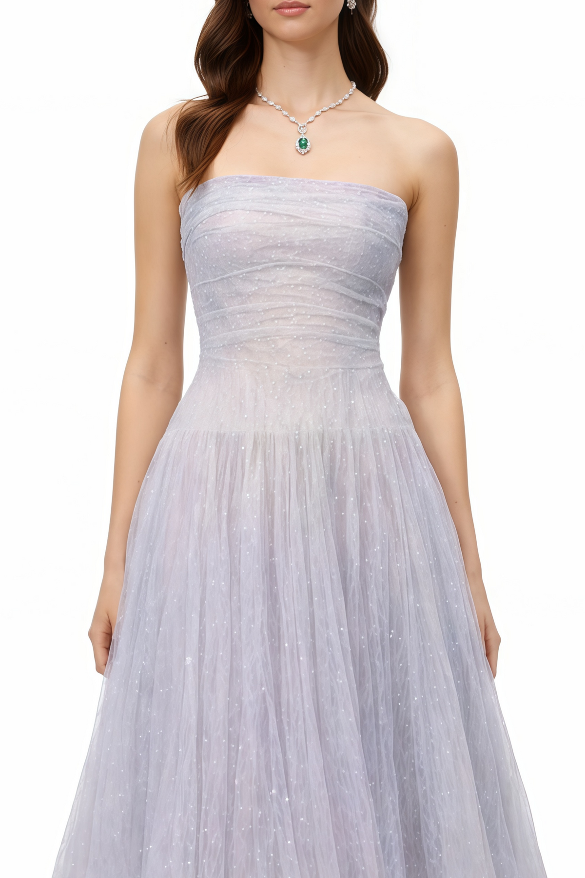 Clémence Purple Sequin Lace Tulle Midi Dress