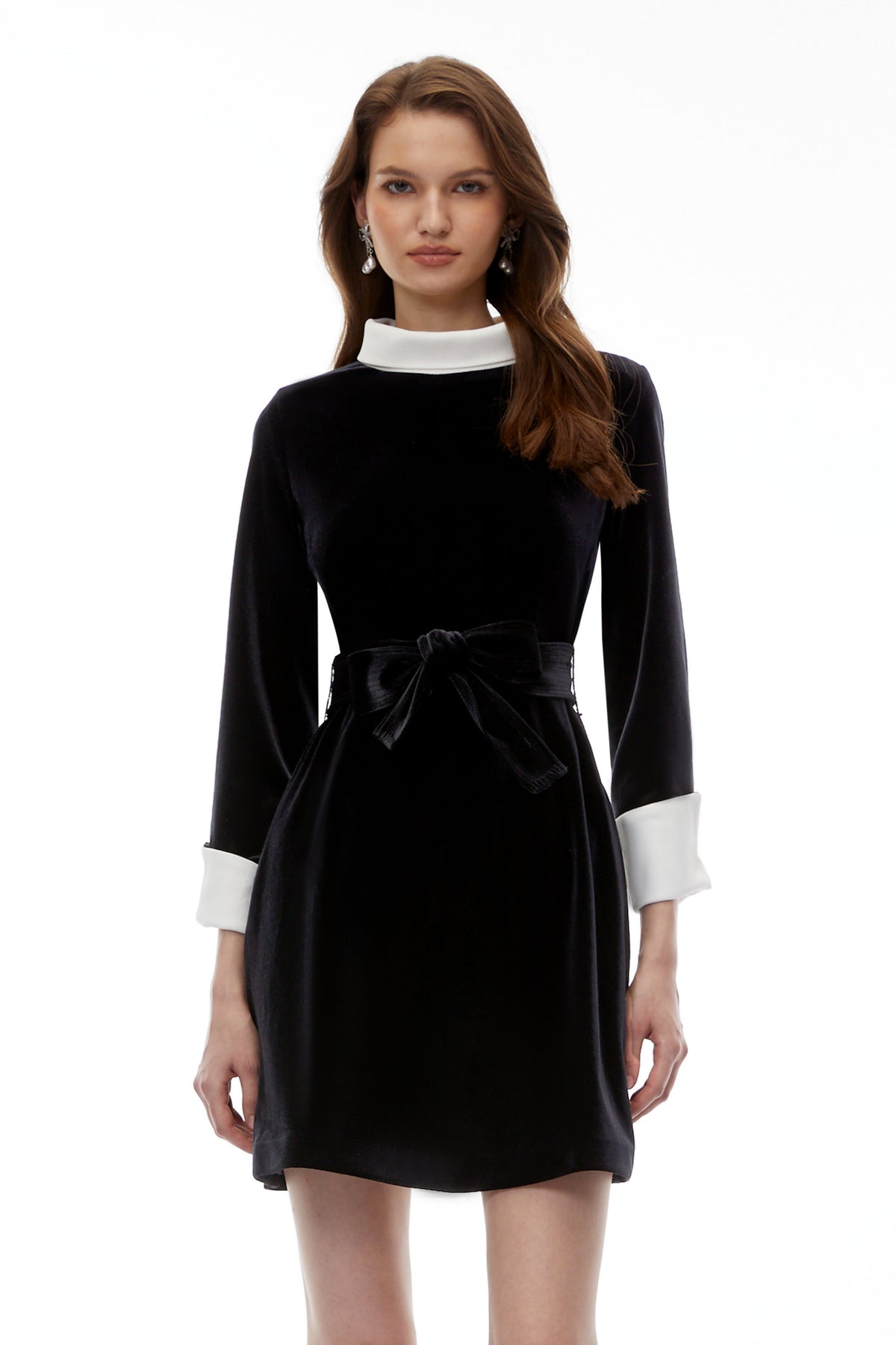 Clementine Black Belted Velvet Mini Dress