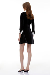 Clementine Black Belted Velvet Mini Dress