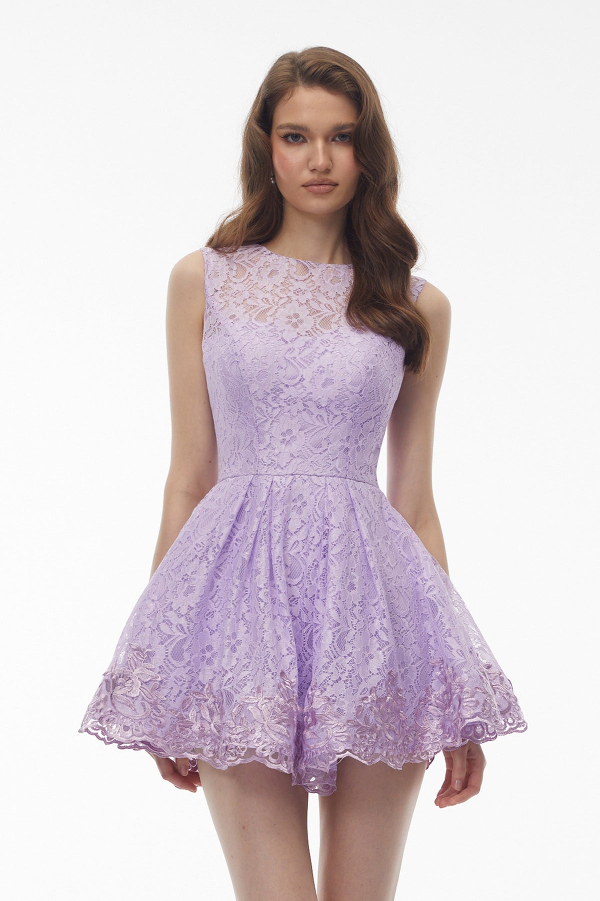Coatlicue Purple Sleeveless Floral Lace Mini Dress