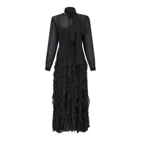 Coraline black polka-dot ruffled midi dress