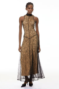 Cosmina Black Halterneck Floral Lace Maxi Dress