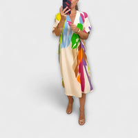 Roos - Casual Dress with Colorful Leaf Print
