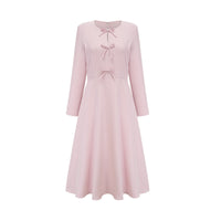 Elise pink bow-detail split-neck midi dress
