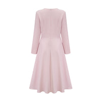 Elise pink bow-detail split-neck midi dress