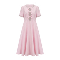 Cassiopeia crystal-accented pink bow midi dress