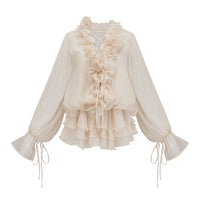 Zéphyrine floral-appliqué tiered mini dress in Neutrals
