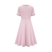 Cassiopeia crystal-accented pink bow midi dress