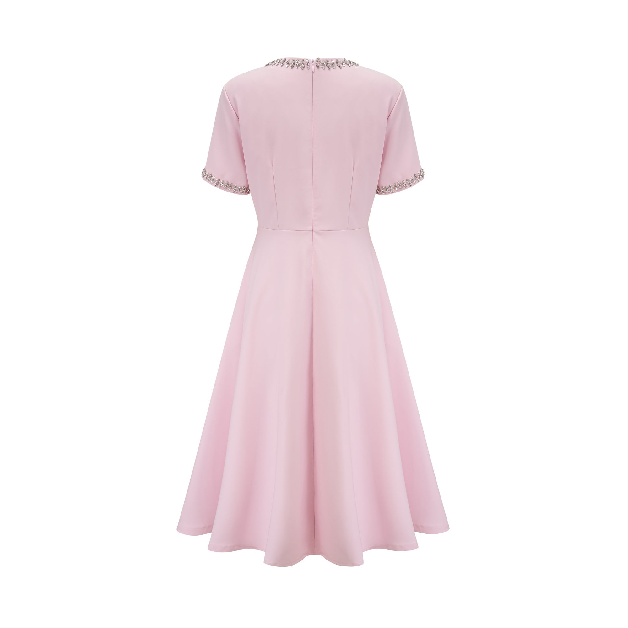 Cassiopeia crystal-accented pink bow midi dress