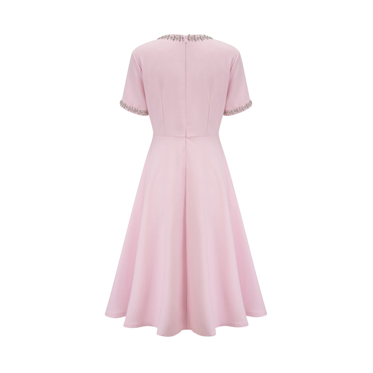 Cassi crystal-accented pink bow midi dress