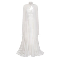 Palesa White Pleated Glossy Maxi Dress & Cape Set