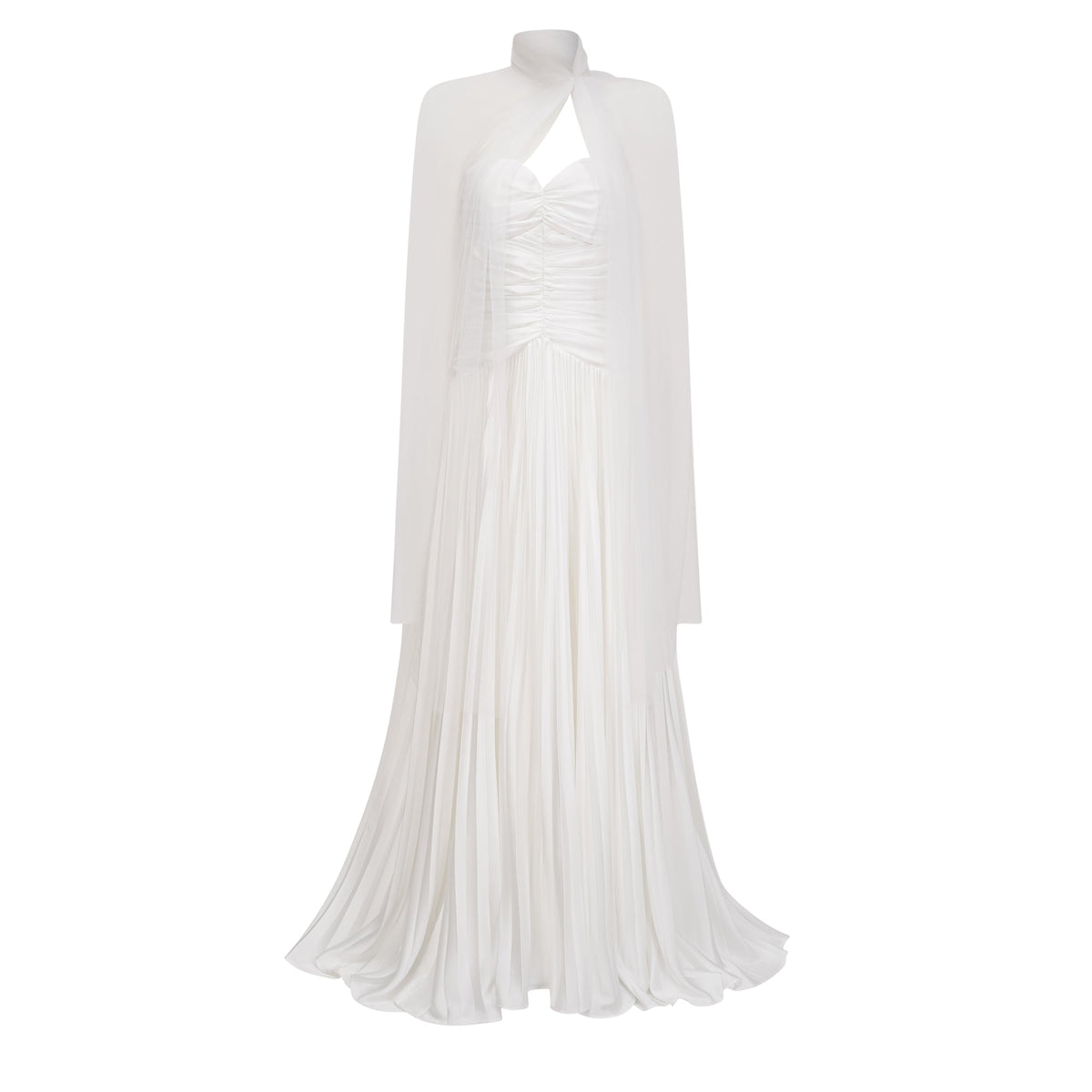 Palesa White Pleated Glossy Maxi Dress & Cape Set
