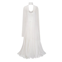 Palesa White Pleated Glossy Maxi Dress & Cape Set