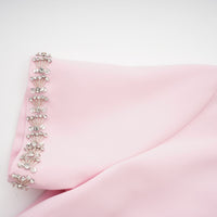 Cassi crystal-accented pink bow midi dress