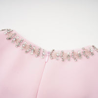 Cassi crystal-accented pink bow midi dress