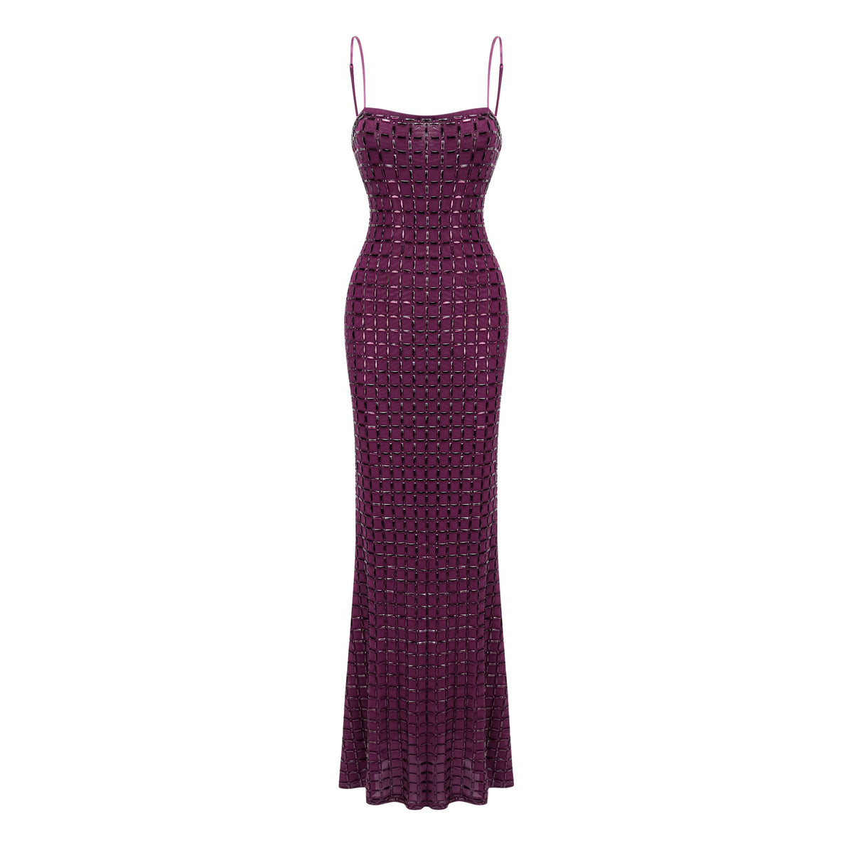 Térébenthine Purple Rhinestone Mesh Maxi Dress