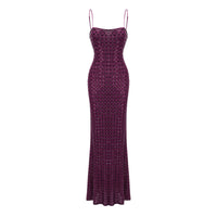 Térébenthine Purple Rhinestone Mesh Maxi Dress