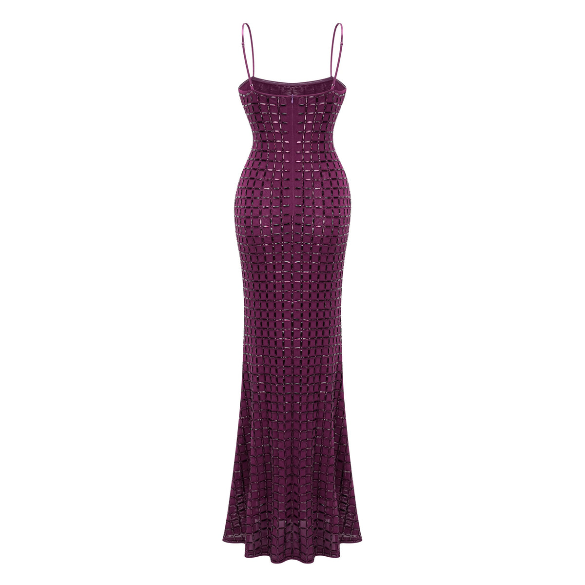 Térébenthine Purple Rhinestone Mesh Maxi Dress