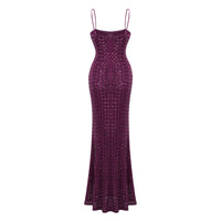 Térébenthine Purple Rhinestone Mesh Maxi Dress
