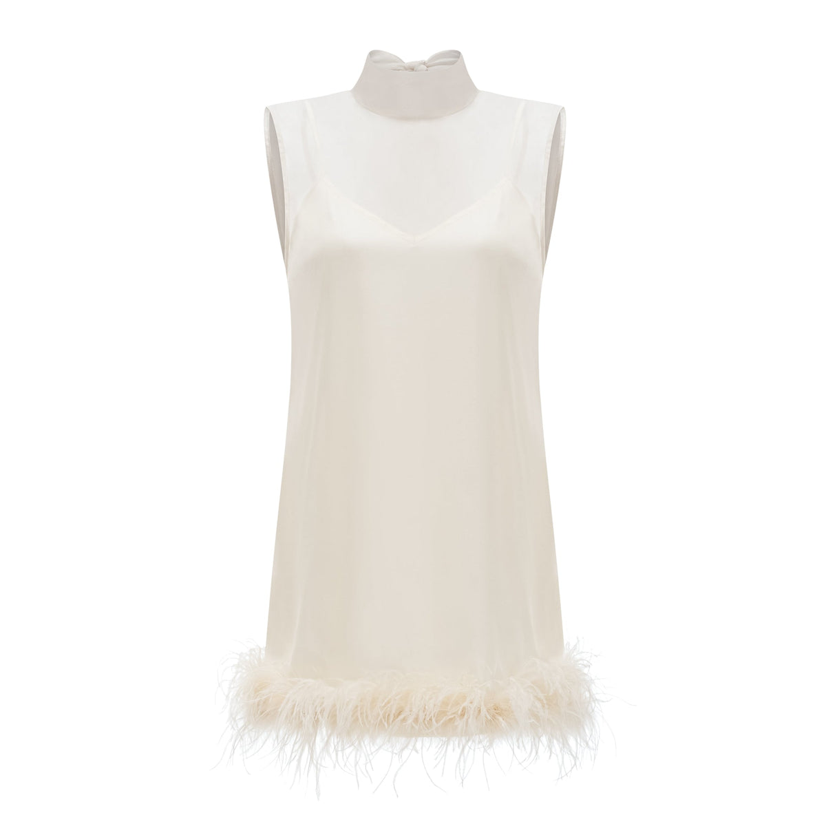 Adrienne White Feather Trim Mini Dress