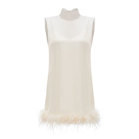 Adrienne White Feather Trim Mini Dress