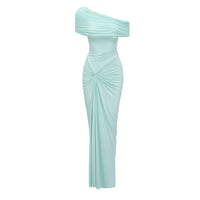 Katya Green Asymmetrical Gathered Maxi Dress