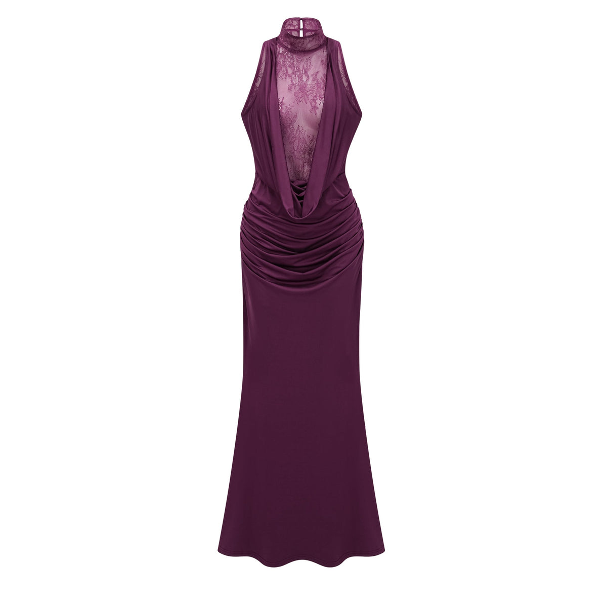 Borbála Magenta Lace Bodice Ruched Maxi Dress
