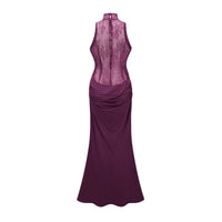 Borbála Magenta Lace Bodice Ruched Maxi Dress