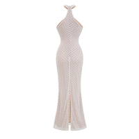 Claudine white embellished halterneck maxi dress