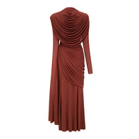 Danaé Brown Shirred-effect Draped Maxi Dress