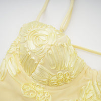 Théoline Yellow Floral Appliqué Corset Maxi Dress