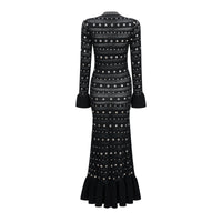 Chloé Black Long Sleeve Studded Crochet Knit Midi dress
