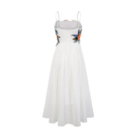 Josette floral-embroidered shirred maxi dress in White