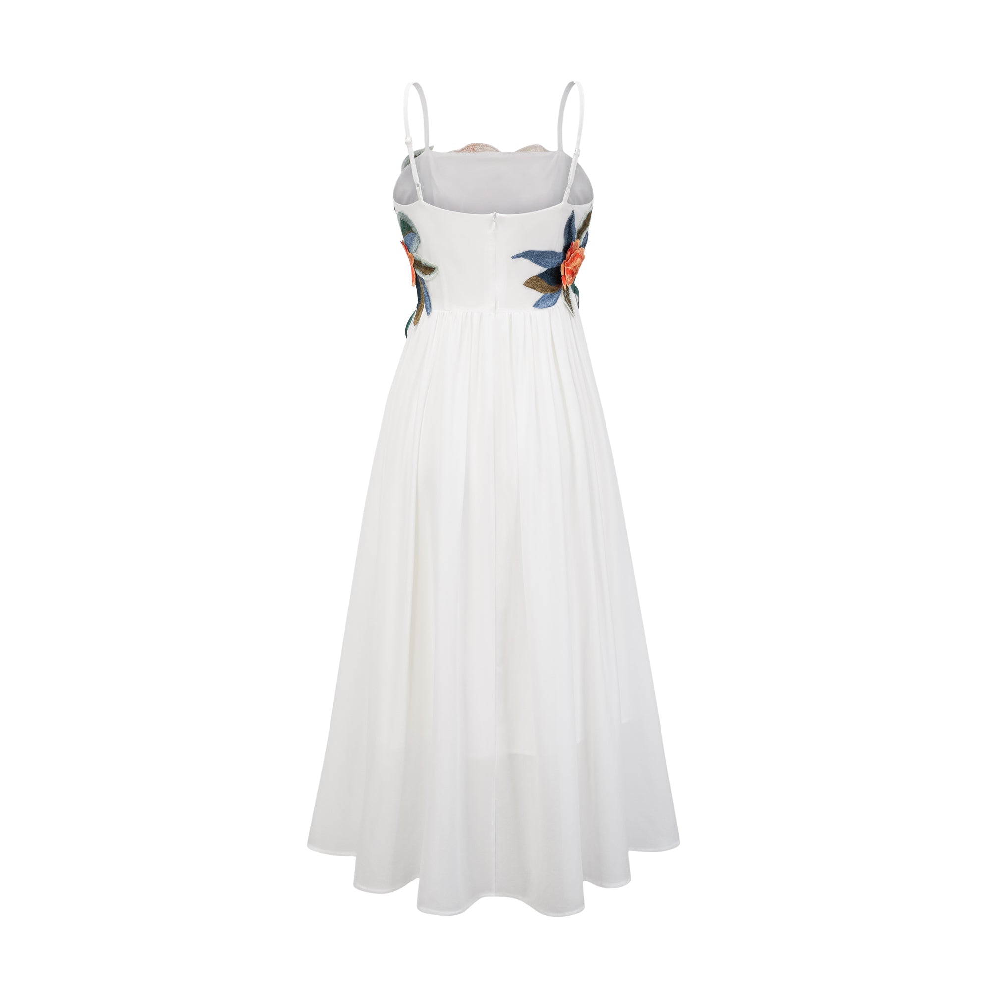 Josette floral-embroidered shirred maxi dress in White