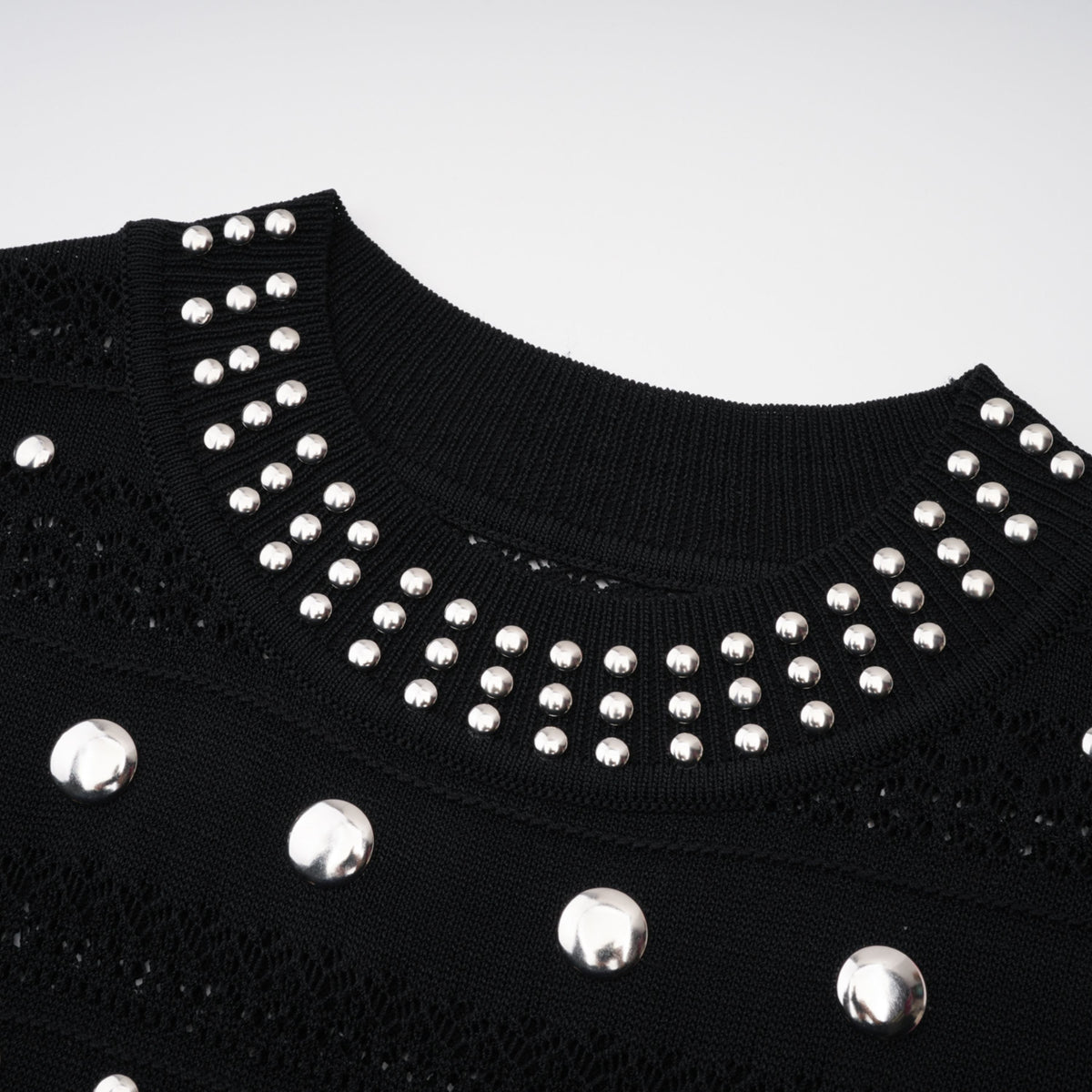 Chloé Black Long Sleeve Studded Crochet Knit Midi dress