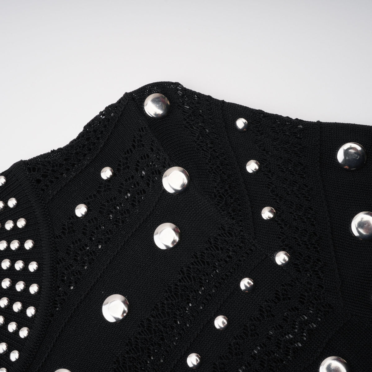 Chloé Black Long Sleeve Studded Crochet Knit Midi dress